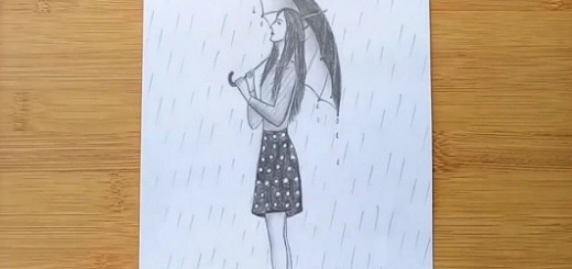 نقاشی ساده یک روز بارانی 